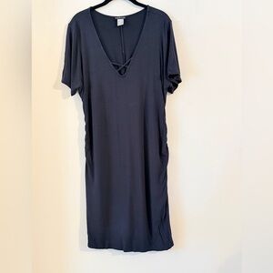 VENUS Chic Ruched Black Midi Dress Size 1X